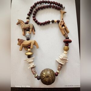 African Animal Wood Bead Necklace
